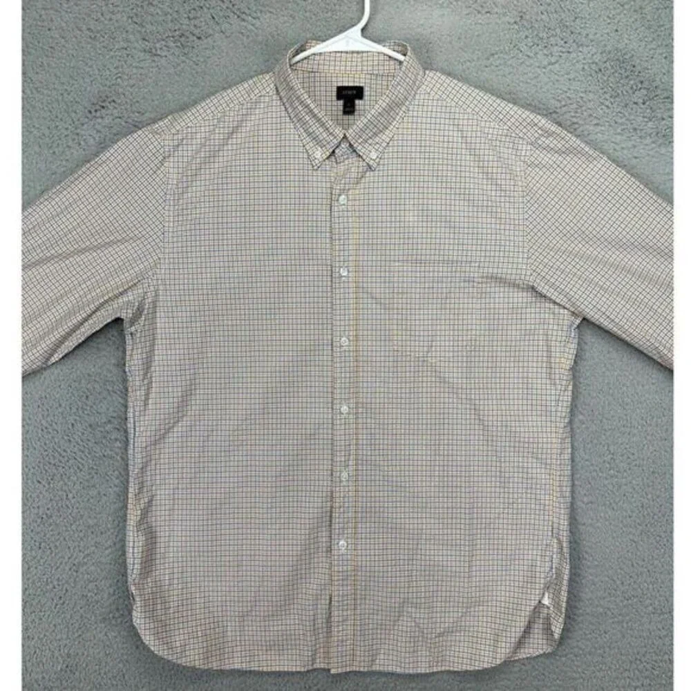 J Crew Button Down Shirt Adult XL Yellow Blue Tattersall Check Long Sleeve Mens